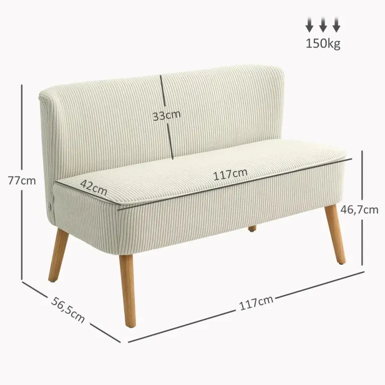 Soffa Loveseat 2-Sits Krämvit 117 x 56,5 x 77 cm