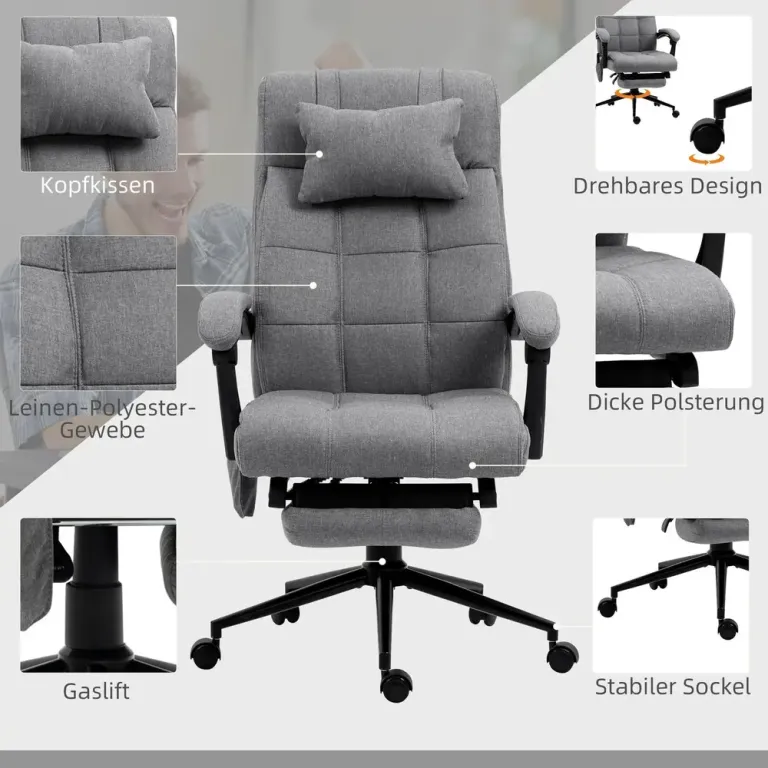 Kontorsstol Massagestol Grå 66 x 76 x 112-120 cm
