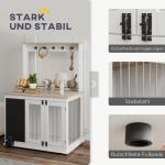 Hundbur Hundlåda Vit av Trä och Metall för Stora Hundar Inomhus Bur med 3 Dörrar och Förvaring