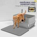 Kattlåda Rostfritt Stål med Matta Grå Metall för Katter Upp till 7 kg Öppen Toalett med Hög Kant och Spade Lättstädad och Hållbar 60 x 40 x 30 cm