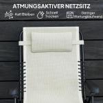 Solstol Trädgårdsstol Hopfällbar Beige av Metall och Tyg för Trädgård och Strand Väderbeständig Säng med Kudde 120 kg