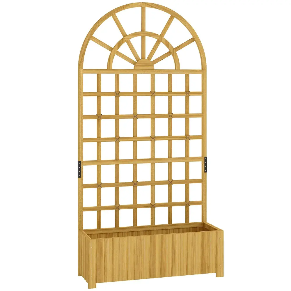 Spaljé med Blomlåda Naturfärgad Trä Växtstöd 90x30x180 Cm
