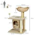 Skrapstolpe Kattträd Beige av Sisal och Plysch för Små Katter Litet Klösträd med Kattgrotta och Lekboll 74 cm