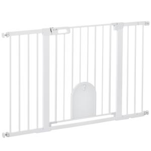 Säkerhetsgrind för Husdjur, Trappgrind med Hundspärr, Klämfäste, Metall och ABS, Vit, 75–131 x 76 cm