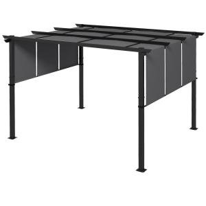 Gazebo Pergola Mörkgrå av Stål och Polyester för Trädgård och Terrass Paviljong med Sidovägg och Altantak Väderbeständig 3,5 x 3 m