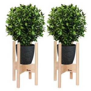 Blomställ i Trä 2-Pack, Dekorativa Blompallar i Olika Höjder, Naturlig Inredning för Krukor, Natur