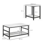 Soffbord Sidobord Marmorlook av Stål för Vardagsrum och Sovrum Set med 2 Bord i Modern Design
