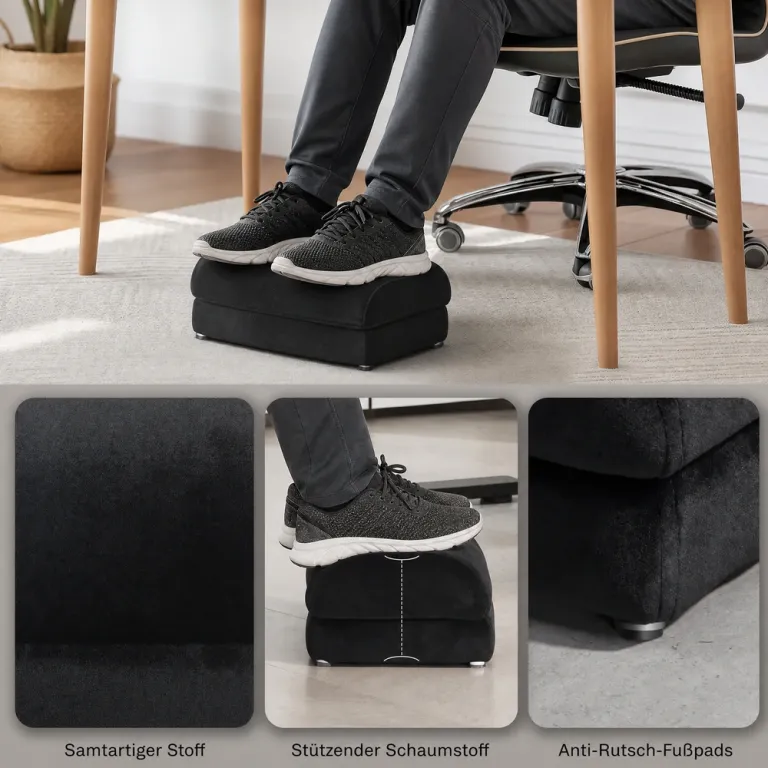 Fotstöd Fotpall Svart av Sammet och Hemmakontor Ergonomiskt