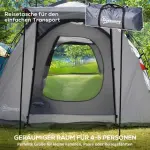 Campingtält Tunneltält Grå av Polyester och Glasfiber för 5 Personer med Sovrum och Bärväska Vattentät 2000 mm Vattenpelare Rymlig Design