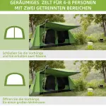 Stort Familjetält för Camping Kupoltält 2 Sovkabiner och Allrum Vattentät 4-8 Personer Grå Orange 405 X 305 X 225 Cm