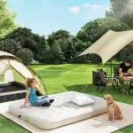 Campingsäng Gästsäng med Luftmadrass Svart Khaki av Oxford ve PVC för Resa ve Utomhus Extra Bred Säng för 2 Vuxna 200 x 153 cm