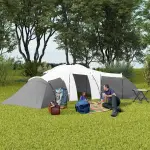 Tunneltält Familjetält Grå av Polyester för Camping 6-9 Personer med 3 Sovrum och Vardagsrum Vattenpelare 2000 mm