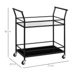 Rullvagn med 2 Hyllplan, Smidig Serveringsvagn på Hjul, Praktisk Förvaring för Kök och Matsal, Svart, 75 x 40 x 80 cm