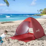 Strandskydd Pop Up-Tält Automatiskt Polyester för Strand och Camping Rött 200 X 150 X 119 Cm