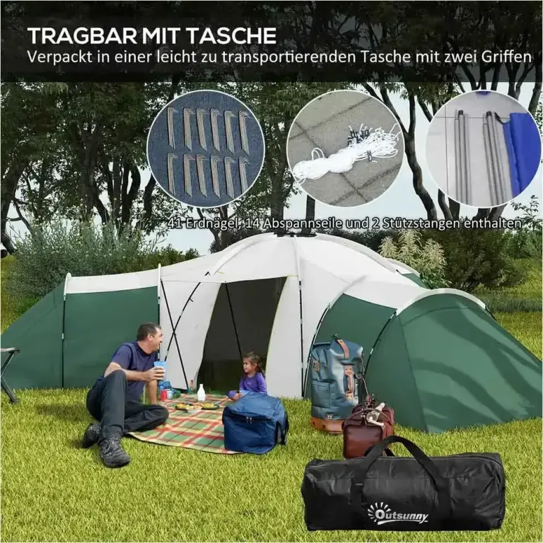Campingtält Familjetält för 6-9 Personer Grön av Oxford Tyg