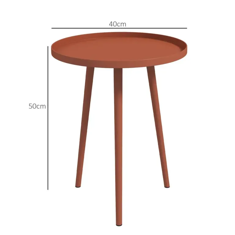 Trädgårdsbord Sidobord med Upphöjd Kant Röd av Stål 50 cm