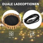 Sollampa Trädgårdslampa Natur av Bambu för Trädgård och Terrass USB Uppladdningsbar med Handtag 3 Ljusa Färger IP44