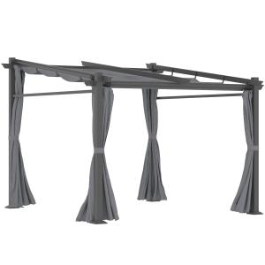 Pergola med Soltak, Modern Trädgårdspaviljong med Sidoväggar, Vattenavvisande Takduk i Polyester, Mörkgrå, 2,97 x 2,95 m
