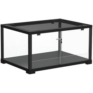 Terrarium 86 Liter Svart Glas och Metall för Reptiler Vivarium med Skjutdörr och Lås Säker Miljö för Ödlor och Insekter 60x45x32 cm