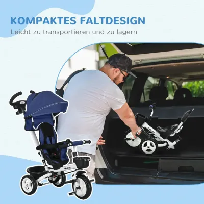 Trehjuling 6-i-1 med Föräldrahandtag, Mörkblå