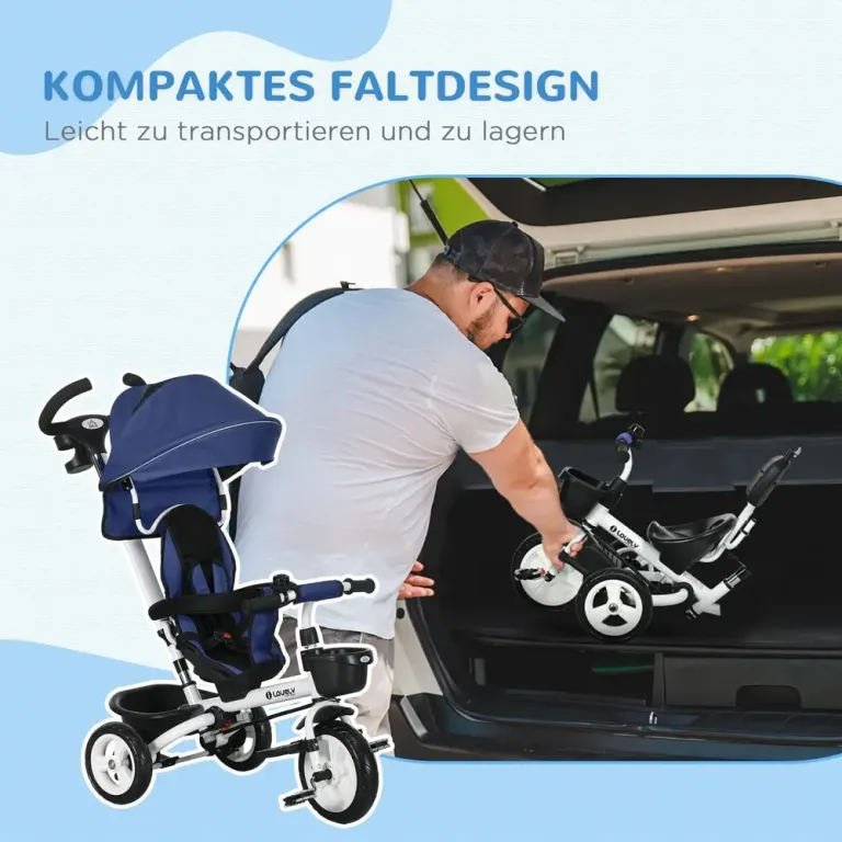 Trehjuling 6-i-1 med Föräldrahandtag, Mörkblå