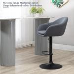 Justerbar Barstol i Linnetyg, Bekväm Kökspall med Ryggstöd och Fotstöd, Elegant Sittplats för Bar och Kök, Grå, 54 x 54 x 112 cm
