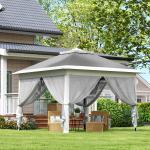 Pop-up Paviljong med Myggnät och Dräneringshål för Trädgård Hållbar och Stabil Grå Polyester och Metall 3,3 x 3,3 m