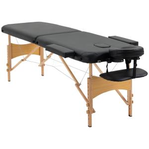 Hopfällbar Massagebänk Svart av Konstläder och Trä för Wellness och Terapi Bärbar med Nackstöd Höjdjusterbar Bekväm Design