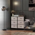 Byrå Förvaringsskåp med 6 Lådor Grå av Tyg ve Stål för Vardagsrum ve Sovrum Skänk i Industriell Design med Trälook