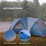 Campingtält Tunneltält Blå Vit av Polyester för 4 Personer med UV-skydd och Bärväska Vattentät 2000 mm Vattenpelare 2 Rum Rymlig Design