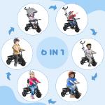 Trehjuling 6 i 1 för Barn med Skjutstång och Solskydd för Lek och Motion Hållbar och Säker Grå Plast och Stål 1–5 År