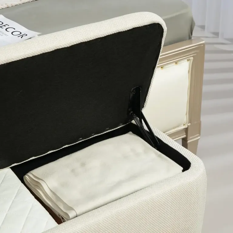Sittbänk med Förvaring & Skumstoppning Krämvit, Beige