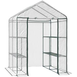 Filmväxthus Walk-In Trädgårdsskjul Tomatväxthus 6 Hyllor Stål och PVC Transparent för Trädgård