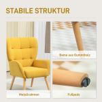Fåtölj Loungestol Relaxstol med Träben Gul av Sammetslook och Trä för Vardagsrum och Sovrum Stoppad Lässtol