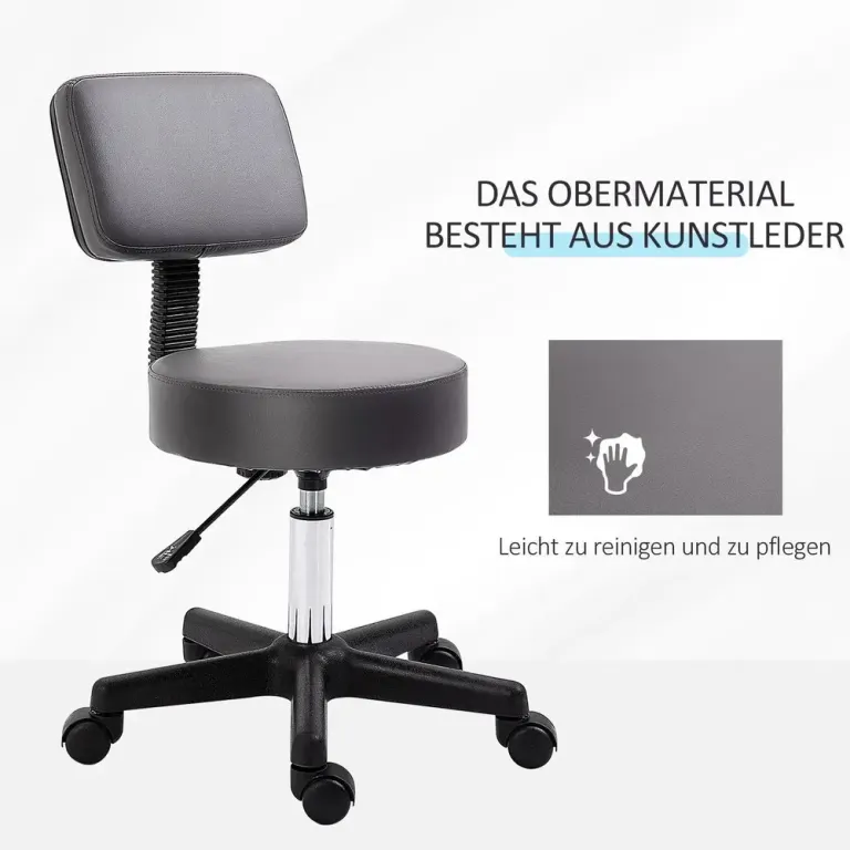 Ergonomisk Salongspall med Hjul, Justerbar Höjd, 360° Grå