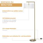 Elegant Golvlampa med Linnéskärm, Modern Läslampa med E27-Sockel och Metallfot, Stämningsbelysning för Vardagsrum och Kontor, Guld/Vit, 47 x 37 x 153 cm
