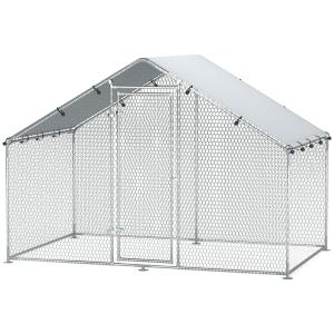 Hönshus Hönsgård Utomhusbur Silver av Galvaniserat Stål för Höns och Smådjur Inhägnad med UV-Tak 3 x 1,7 x 1,9 m