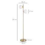 Golvlampa 2-Delad med Glasskärm Stål och Glas Modern Design för Vardagsrummet Guld och Vit 165 Cm