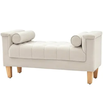 Bänk Sängbänk med Chenilleöverdrag Beige 115 x 44 x 58 cm
