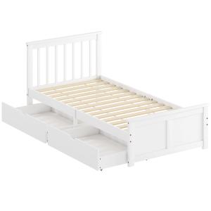 Sängram för Enkelsäng i Trä med Lådor på Hjul för Förvaring i Sovrum Hållbar och Stabil Vit Gran och MDF 90 x 200 cm för Hemmet
