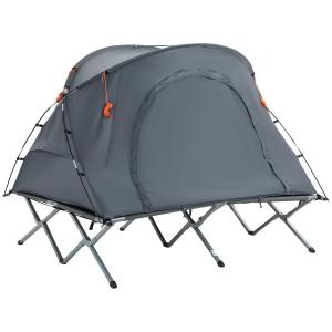 Campingsäng med Tält, Allt-i-ett Lösning för 2 Personer, Upphöjd Sovplats med Luftmadrass, Grå, 200 x 146 x 159 cm
