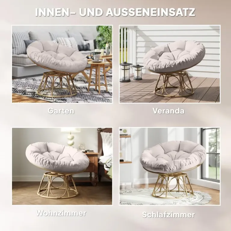 Papasan Stol Rottingstol 360° Ljusgrå av Rotting 120 cm