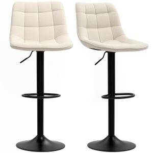 Barstol Köksstolar Set om 2 Beige av Chenille och Stål för Kök och Vardagsrum Höj- och Sänkbar Pall med Ryggstöd