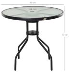 Runt Bistrobord Metall och Glas Elegant Trädgårdsbord med Parasollhål Väderbeständig Svart 80 Cm