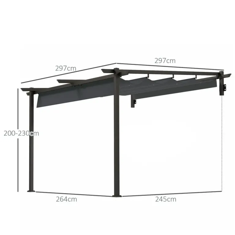 Terrasstak Pergola med Väggfäste Mörkgrå 3 x 3 m