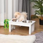 Matstation för Hund Prisvärd Vit för Utfodring med Halkfria Fötter och Två Skålar i Rostfritt Stål för Djur 44 x 24 x 15 cm 0,9 L