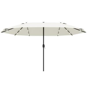 Dubbelt Parasoll med LED-Belysning, Stort Solskydd med Vev och Solcellslampor, Ovalt Uteplatsparasoll med Metallram, Krämvit, 440 x 256 cm
