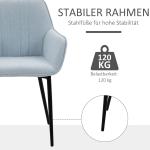 Matsalsstolar i Linnetyg 2-Pack, Bekväma Kökstolar med Armstöd och Metallben, Modern Design för Matplatsen, Blå, 59,5 x 56,5 x 81 cm