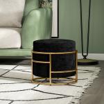 Stoppad Fotpall Storage Ottoman med Metallram och Guldpläterad Finish, Svart