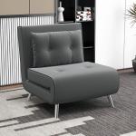 Sovstol Bäddfåtölj Mörkgrå av Sammet och Metall för Gäster Bekväm Enkelsoffa med Sängfunktion och Kuddar 77 x 88 x 83 cm
